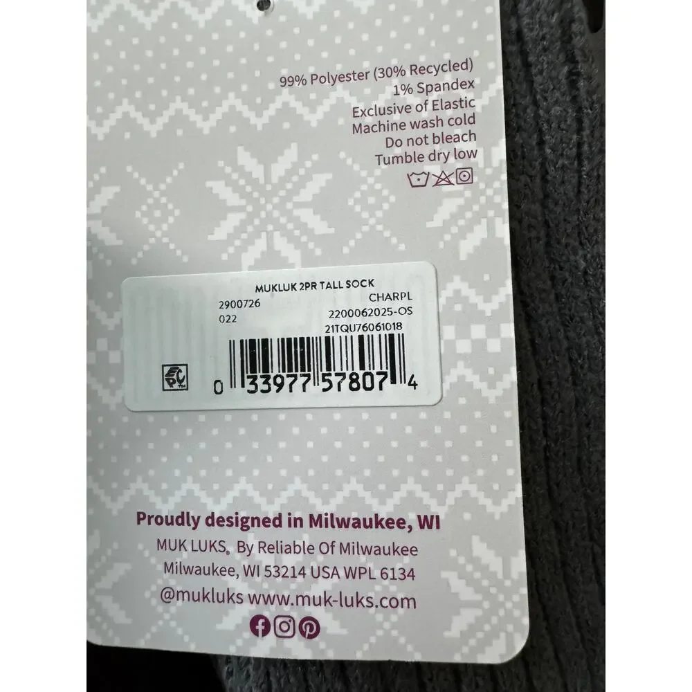 MUK LUK (2) pair WomanTall Boot Socks Shoe Sz 6-11 New Gift Cable Knit Stripes